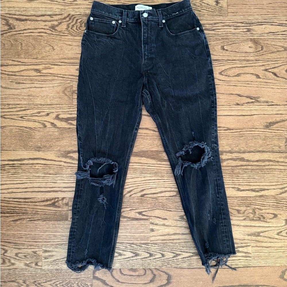 Abercrombie & Fitch Black Distressed Ankle Jeans